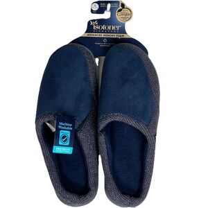 Isotoner Signature Men's‎ Slippers L 9.5-10.5  Blue Gray Memory Foam Washable